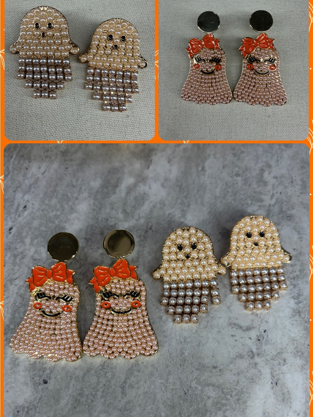 Ghost Earrings Set Dangle Rhinestone Halloween Spooky Cute Jewelry Holiday